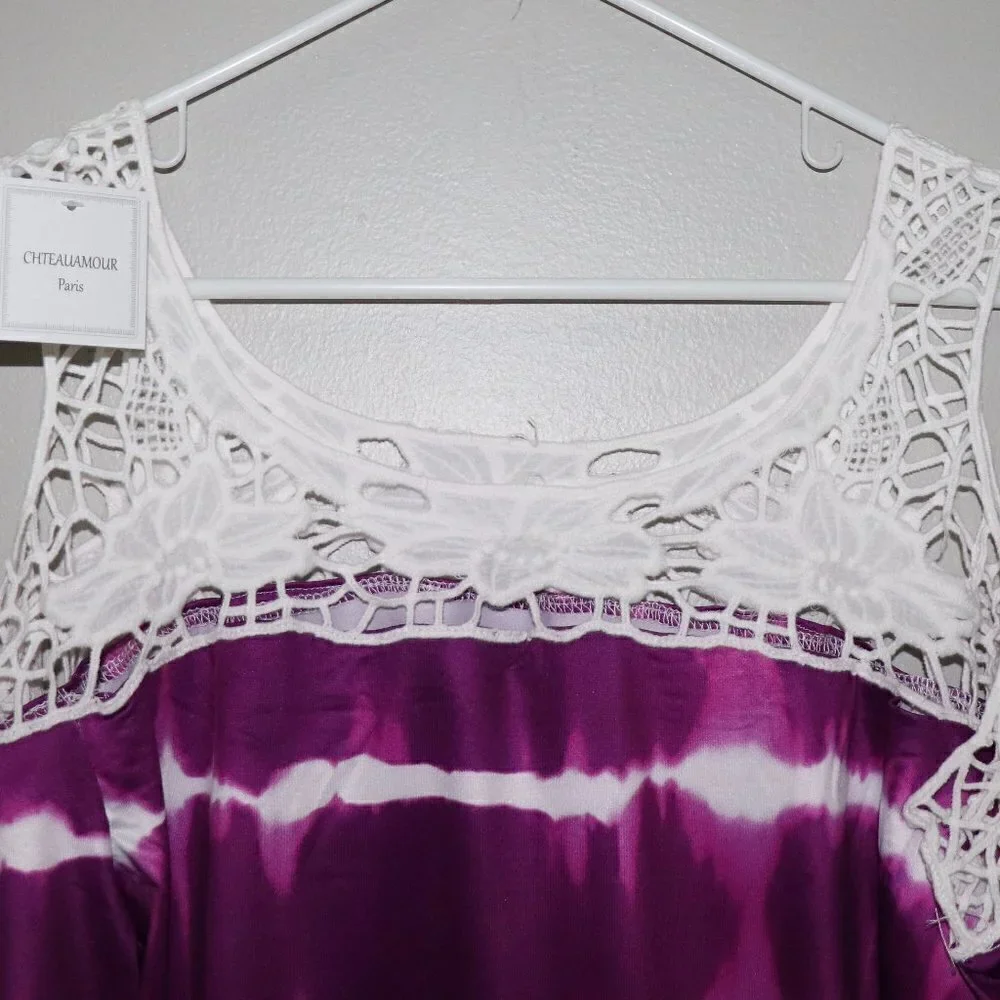 Belle Du Jour Purple Tie Dye Lace -YokeTop Size M